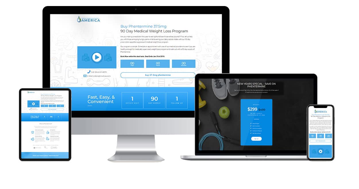Phentermine landing page design by Mass Division